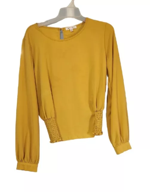Miley & Molly Crepe Long Sleeve Shirred Waist Keyhole Back Blouse Sz Xl