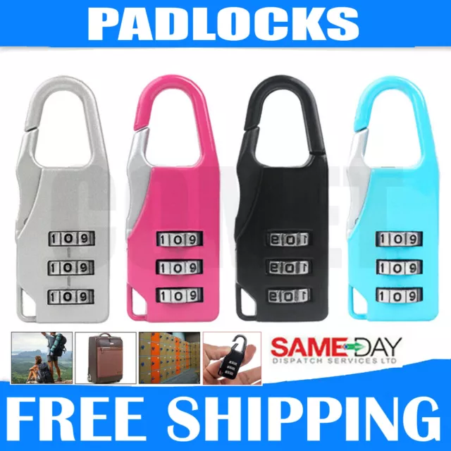 4pcs 3 Digit Combination Number Locks Padlock Locker Lock Home Luggage Travel UK