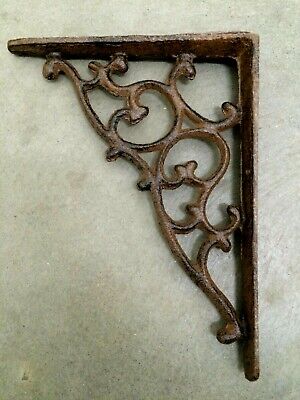 2 pc ORNAMENTAL BRACKET vintage look antique brown patina finish iron brace 7" 3