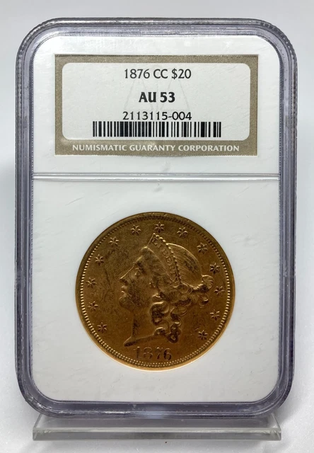 1876-CC $20 Gold Liberty Double Eagle NGC AU 53