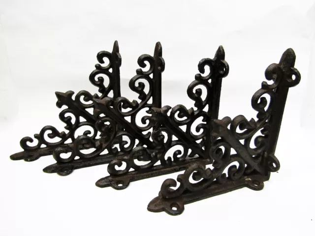 Lot 4 New Antique-Style Rustic Brown Cast Iron 5.5 x 5.5 Shelf Brackets Braces 3