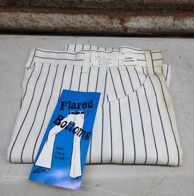Vintage 70s Neva-Press Flared Bottoms White/Striped Children Kids Pants SIZE 10