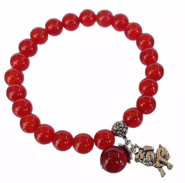 Feng Shui Handmade Red Agate Chinese Zodiac Dog Bracelet Amulet