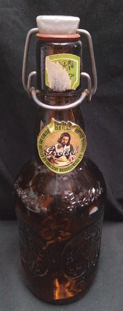 Vintage Grolsch Beer Bottle Brown Embossed Porcelain Swing Top Empty