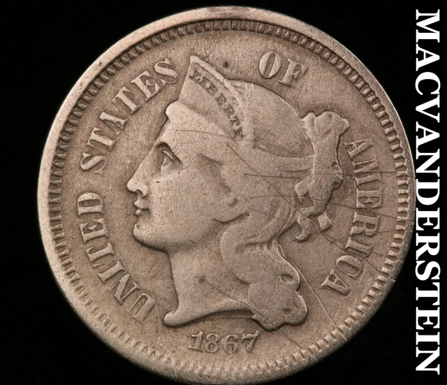 1867 Three Cent Nickel-Scarce Better Date #O1708