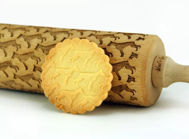 Engraved DOG BREEDS rolling pin wooden laser cut unique design cookies embossing