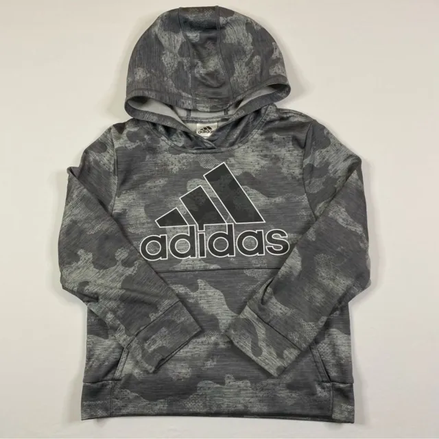 Adidas Hoodie Boy’s Small 8 Grey Camouflage Active Pullover Chest Graphic Logo