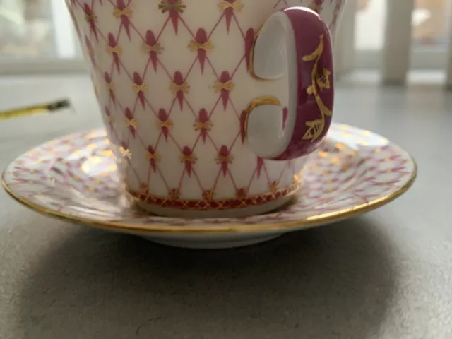 Lomonosov Imperial PORZELLAN Tasse mit Untertasse Rosa Net Blues KOBALTNETZ 2