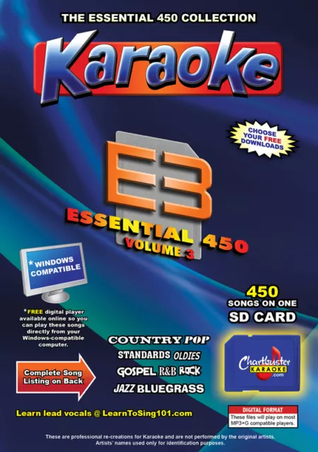 Chartbuster Essential 450 Karaoke Songs Vol 3 SD Card or USB CDG Music 4 PLAYER