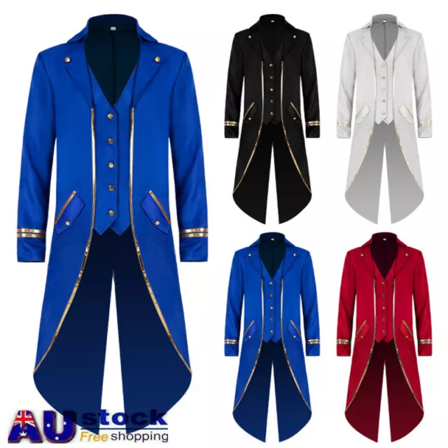 Retro Mens Steampunk Tailcoat Jacket Halloween Velvet Gothic Victorian Long Coat