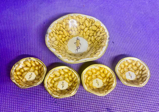 Vintage Planters Mr. Peanut Tin Serving Bowl Set of 5 Metal Nut Appetizer Trays