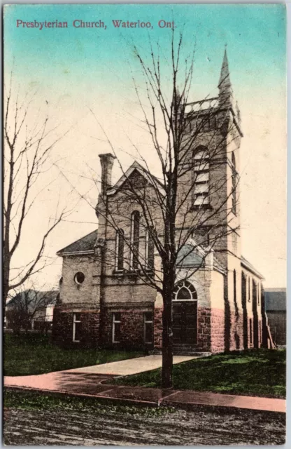 Postcard Waterloo Ontario c1910 Presbyterian Church Hand Tinted by Pugh