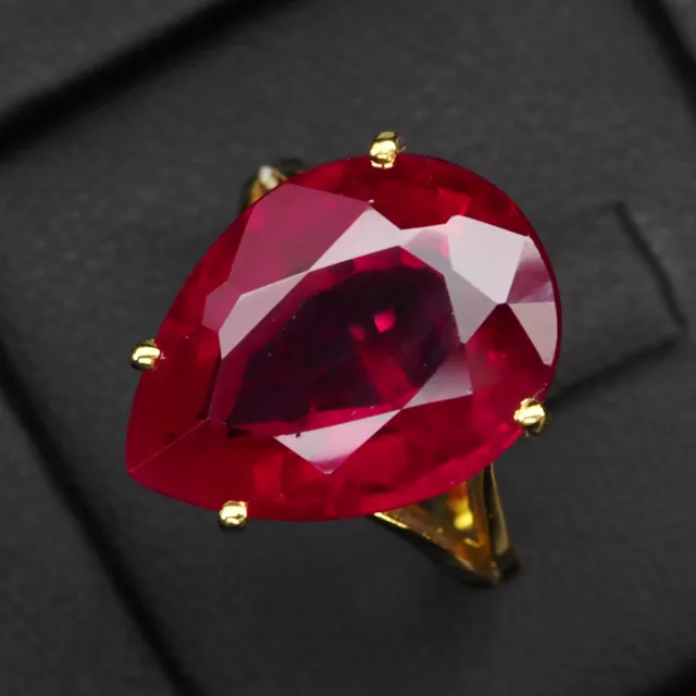Beautiful Vivid Red Ruby Pear 10.20CT. 925 Sterling Silver Handmade Gold Rings