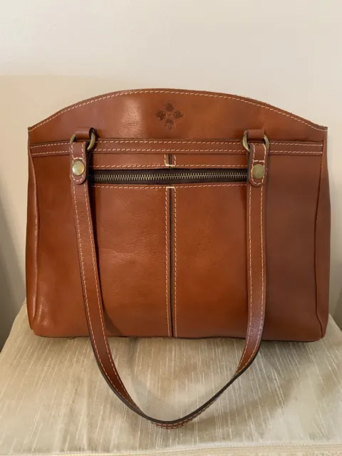 Patricia Nash Poppy large leather shoulder bag organizer purse Cognac brown EUC