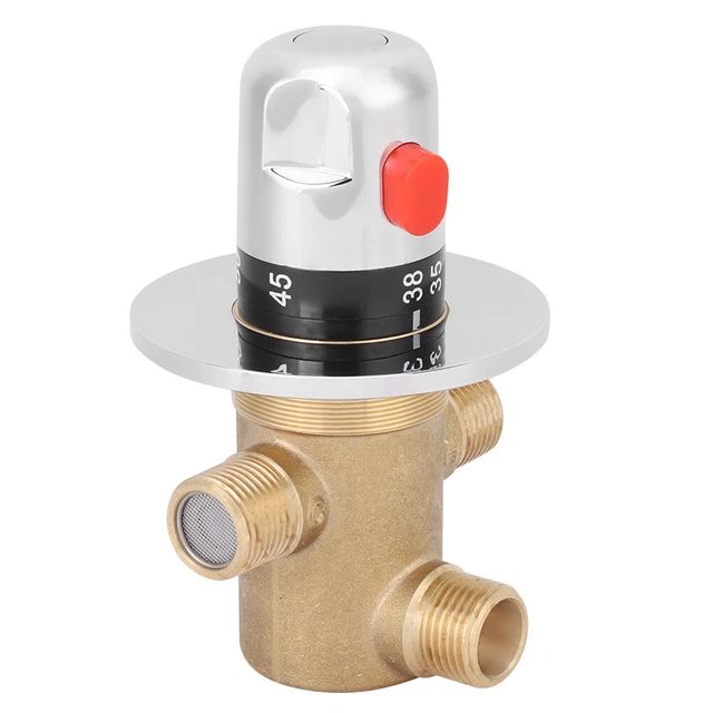 G1/2in 3 Way Brass Thermostatic Mixing Valve Faucet Temperature Mixer FR