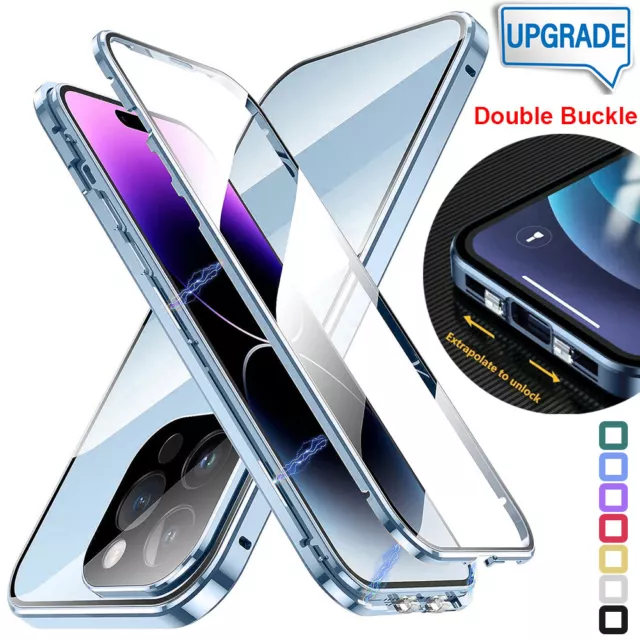 Tempered Glass 360 Protection Magnetic Adsorption Metal Case Cover for iPhone