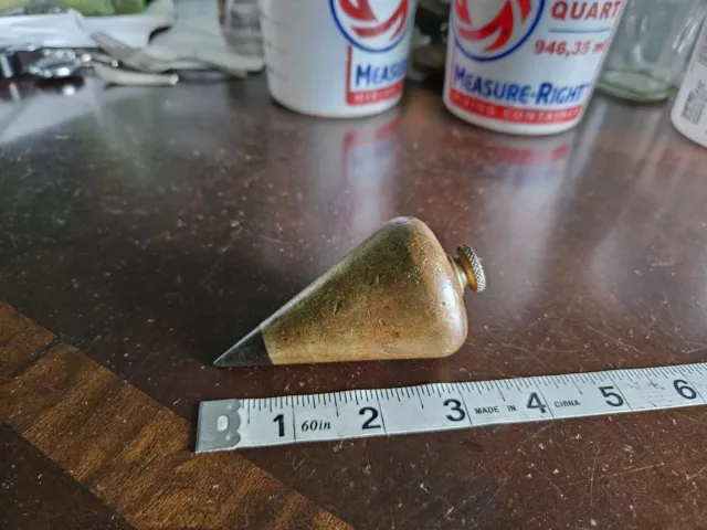 Antique Brass Plumb Bob 15.370oz. TURNIP SHAPE w/ Steel Tip 3" Long NICE PATINA!