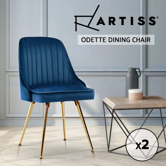 Artiss Dining Chairs Retro Chair Cafe Kitchen Modern Metal Legs Velvet Blue x2