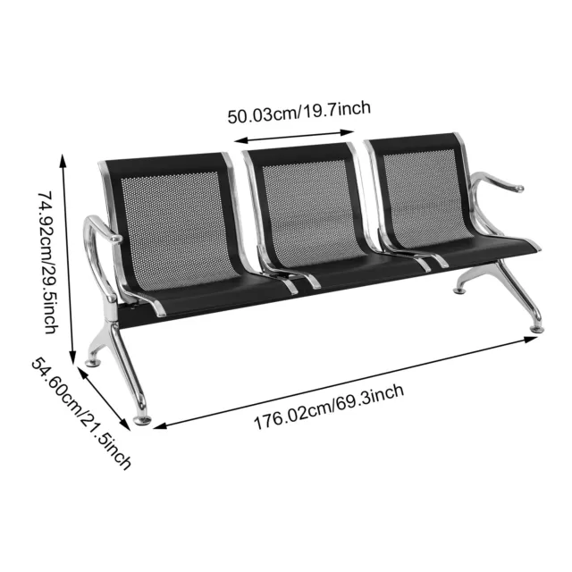 3 Seat Reception Chair Waiting Room Bench Sofa for Airport Office Salon Bank 2