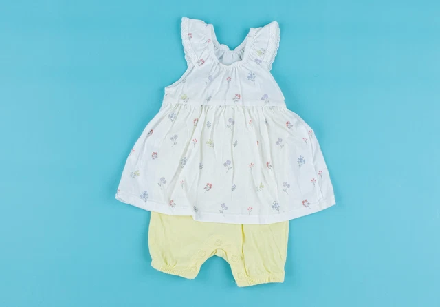 Set outfit romper bambina Matalan 0-3 mesi flora fiore cotone bianco giallo