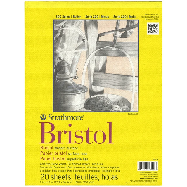 Almohadilla de papel liso Strathmore Bristol 9""X12""-20 hojas -342900