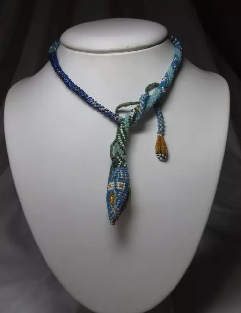 Rare Wiener Werkstatte Snake Necklace Beaded Micro Glass Beads c1910 Austria