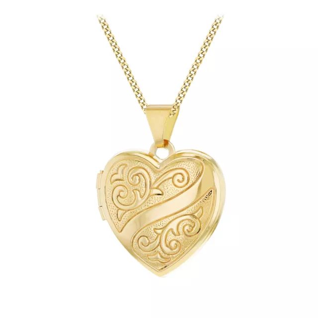 9CT Yellow Gold Engraved Heart Locket Pendant Necklace (18")