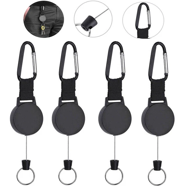 4× Retractable Key Tool Reel Holder Steel Belt Clip Chain Heavy Duty Split Ring