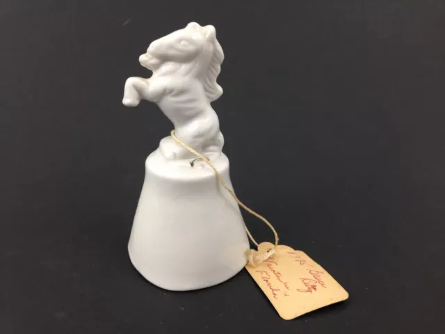 Vintage 1985 Ceramic White Porcelain Bell Figurine Ornament Prancing Horse 4"