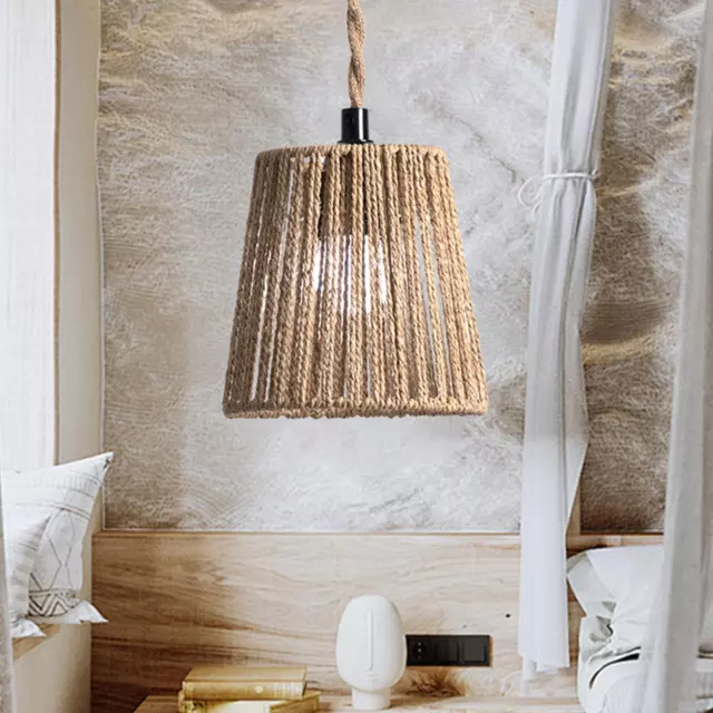 Rope Woven Lampshade Rustic Chandelier Cover for Kitchen Hallway Living