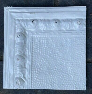 Vintage Metal Ceiling Tile, Wrapped Frame, Salvaged, White, 11” x 11” x 1"