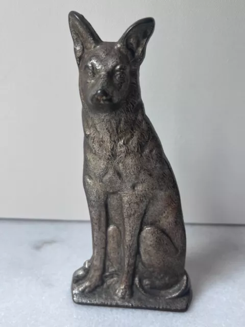 Antique Cast Iron German Shepherd Dog Silver  6 1/2" Door Stop Figurine