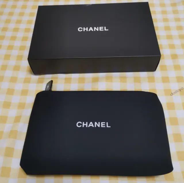 Chanel Beauty Cosmetic Bag Black Spacewadding Pouch Clutch Travel Bag Genuine