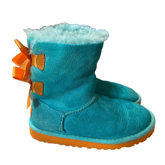 UGG Australia  BAILEY BOW Boots Shearling Kids Size 12 Teal Orange Leather