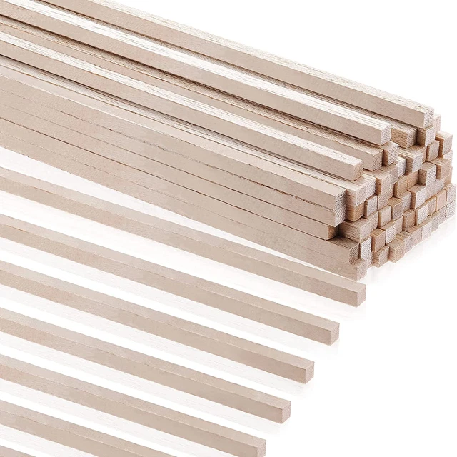 Tiras de madera balsa cuadradas tapones de madera de 1/4 de pulgada varillas cuadradas de 12 pulgadas de largo H