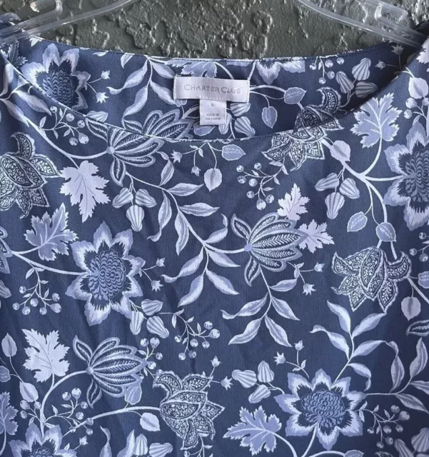 Charter Club Top Blouse  Women’s  Size M Blue Floral Short Bell Sleeve Pullover