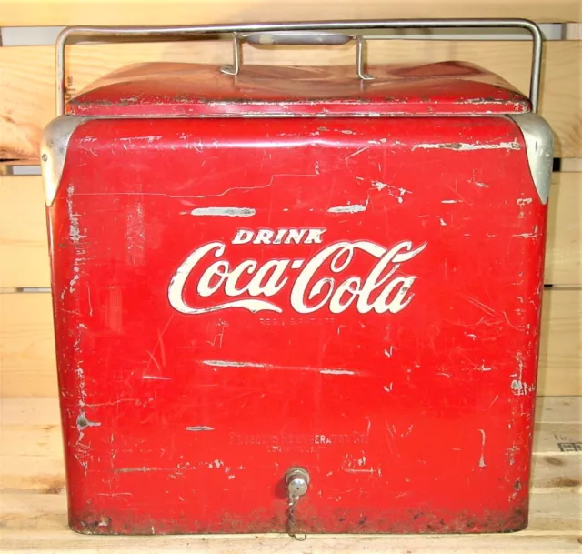 Vintage Progress Refrigerator Co. Red Coca-Cola Metal Cooler with  Sandwich Tray