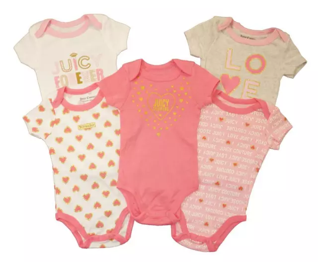 Juicy Couture Infant Girls Pink Gold Hearts 5pc Bodysuit Set Size 0/3M 3/6M 6/9M