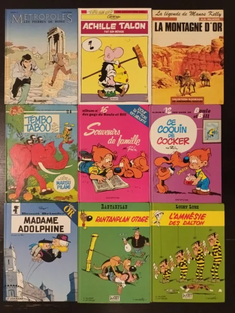 Lot de 9 Bds Bandes Dessinées Collection Lucky Luke Boule et Bill Rantamplan