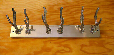 Antler coat rack with 6 hooks silver chrome. Wall mounted. Towel rack. Hat rack.
