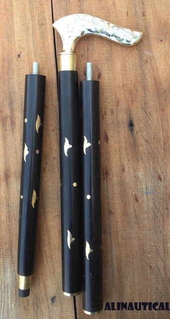 Vintage Solid Brass Victorian Wooden Handle Walking Cane Antique Cane Derby Head