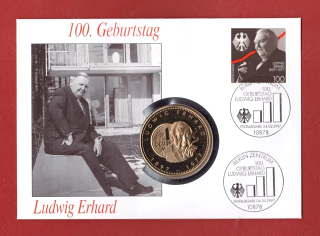 Ludwig Erhard ** 100. Geburtstag ** Numisbrief Brd Mit Medaille Neusilber In Pp