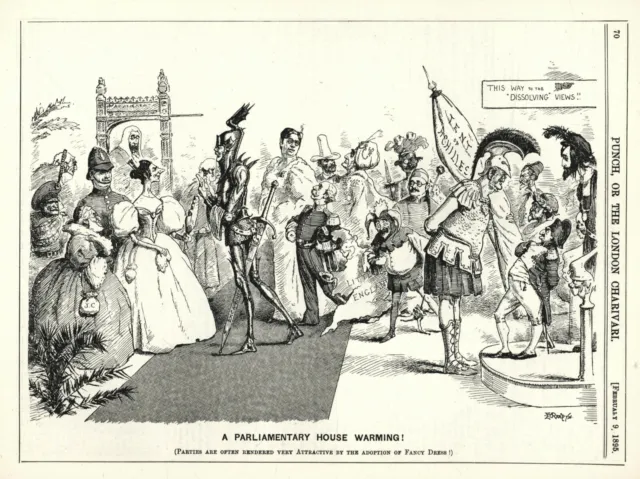 RARE 1895 BRITISH CARTOON "A Parliamentary House Warming!" SATIRE "Fancy Dress"