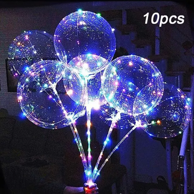 20" Led Light Up Balloon With Stick Birthday Christmas Party Decorations 10pcs``