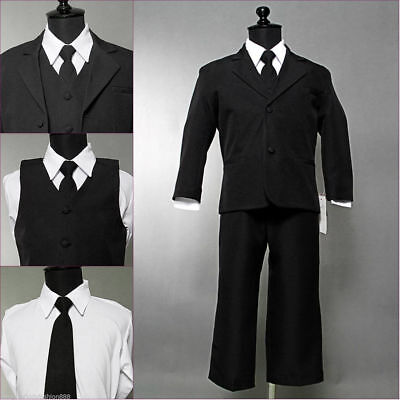 Boys Black formal suit Fancy wedding Christmas Holiday set long tie vest pants