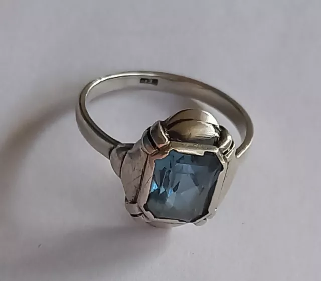 Antiker Ring mit aquamarin-farbenem Stein  830 Silber, Art Deco, Gr. 56