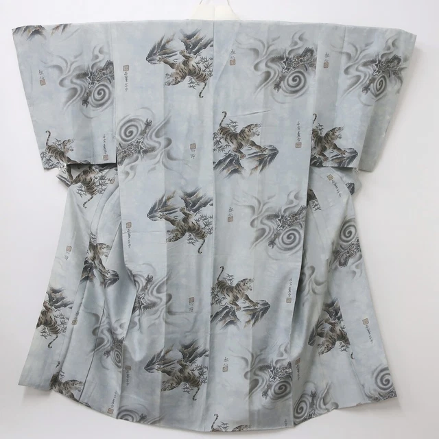 8886B2 Silk Vintage Japanese Kimono Men's Juban Dragon Tiger
