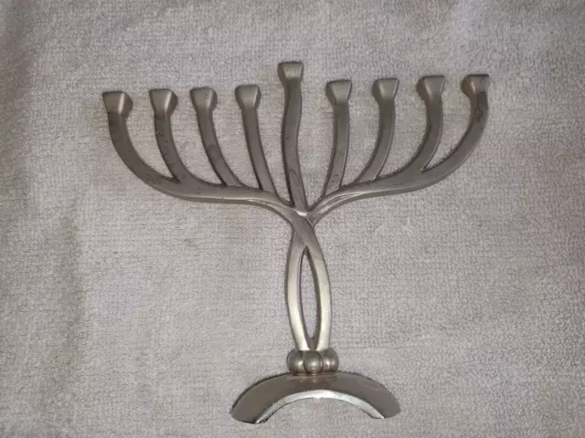 Vintage Metal Hanukkah Menorah Candle Holder Silver Tone 7 1/4 inch