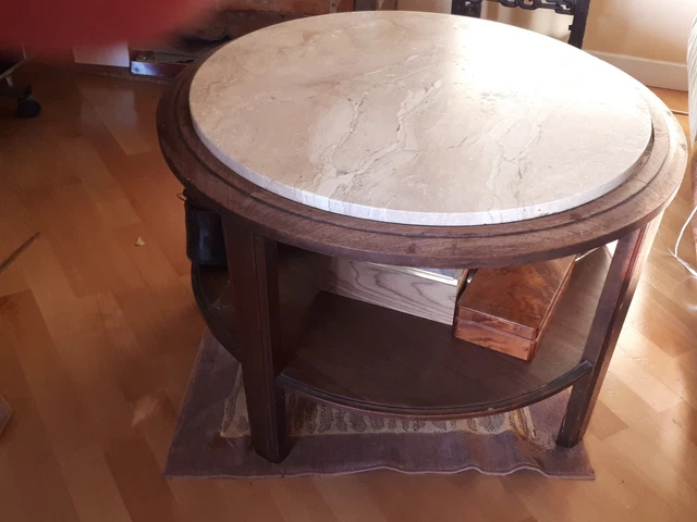 TABLE BASSE EN bois ronde. Dessus en marbre EUR 45,00 - PicClick FR