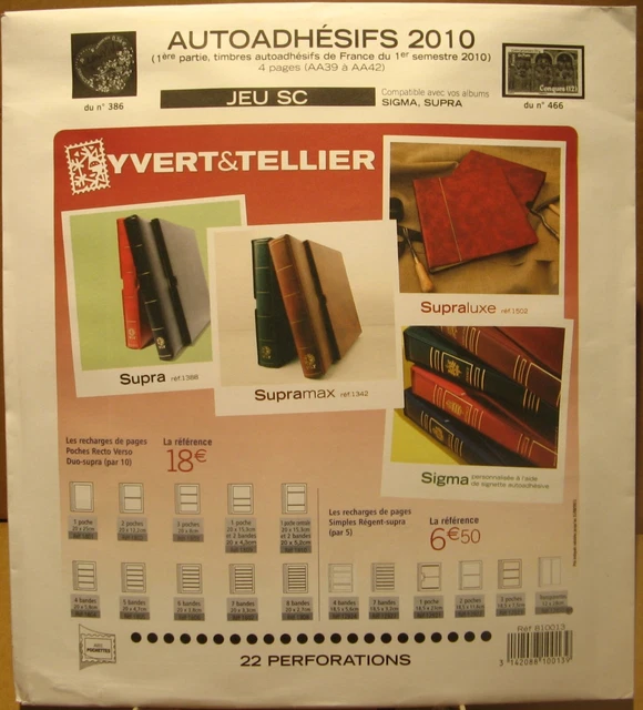 Yvert et Tellier - JEU FRANCE Pour TIMBRES AUTOADHESIFS S.C. 1er SEMESTRE 2010
